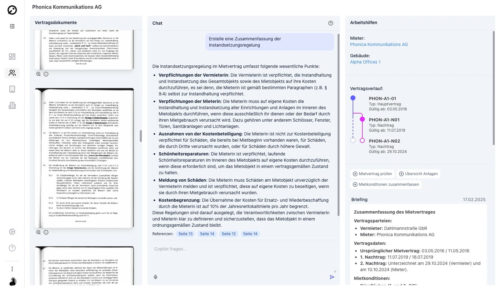 Anwendung Screenshot: Property Management Copilot